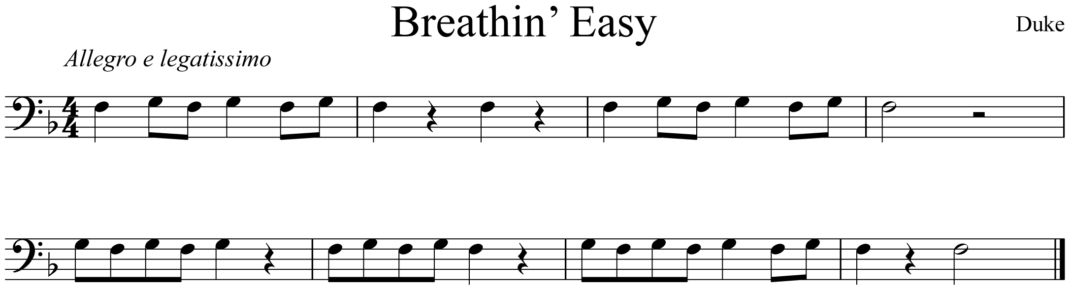 Breathin' Easy Trombone Music Notation