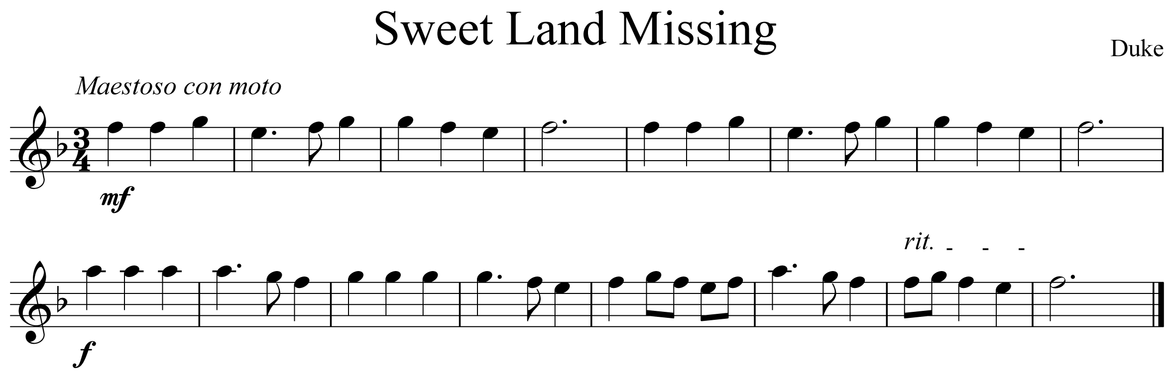 Sweet Land Missing Notation Flute