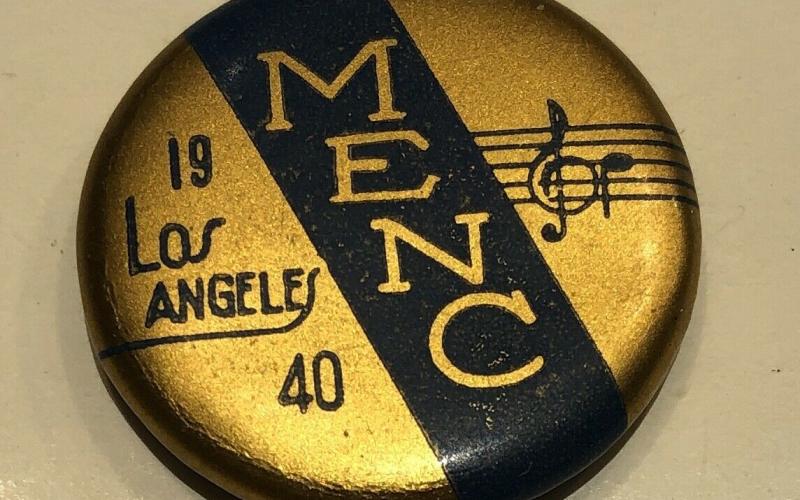 A conference badge from the 1940 MENC meeting in Los Angeles.